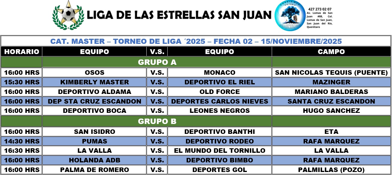 Programación Master  - Liga de las Estrellas Fecha 02
