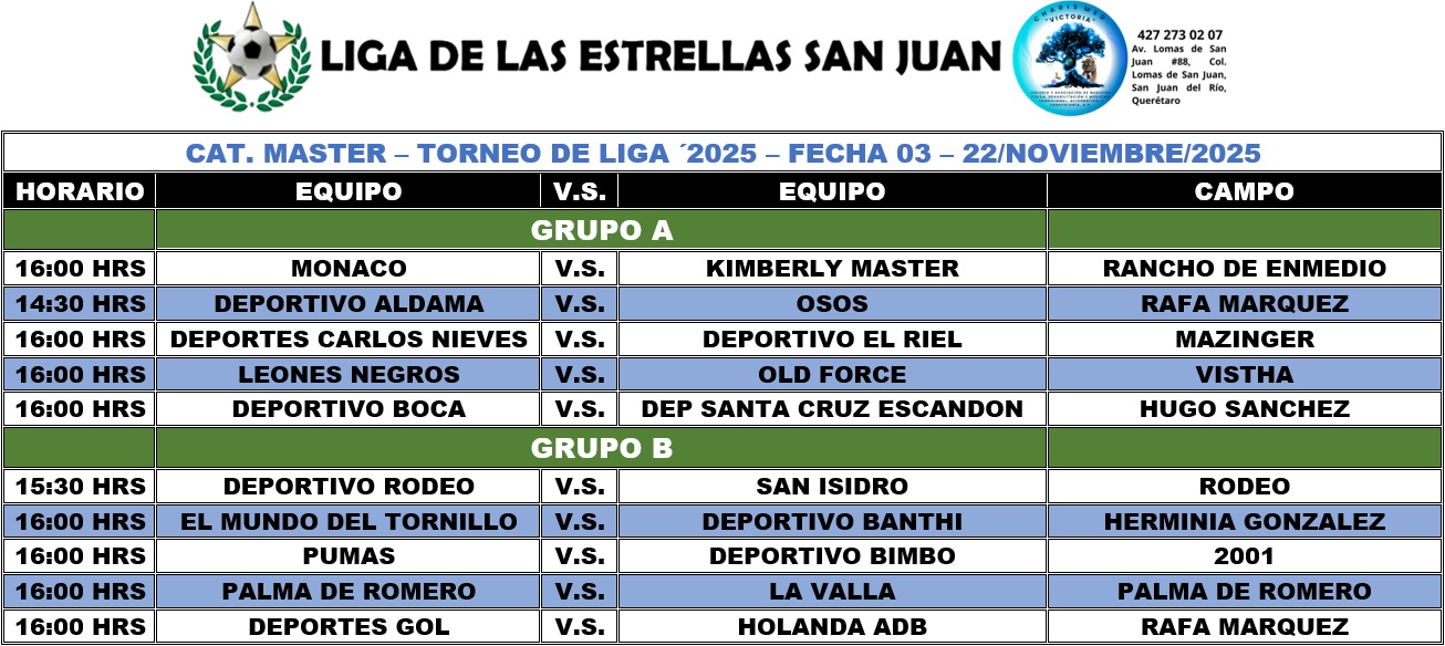 Programación Master  - Liga de las Estrellas Fecha 03